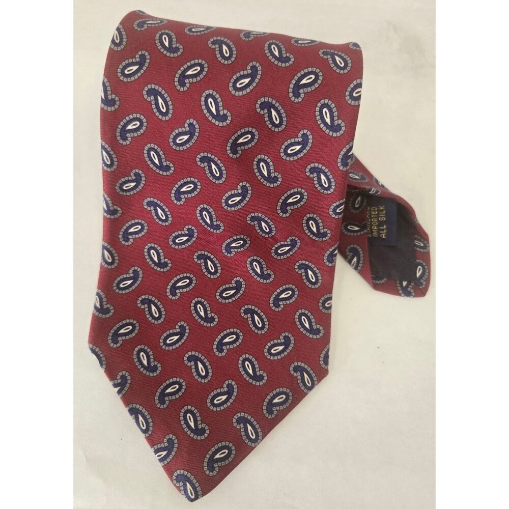 Vintage Britches Of Georgetown Red Paisley Polyester Standard Length Necktie